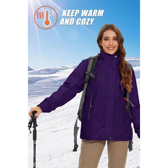 Women's Dark White Purple Winter Snow Ski Jacket Coats Waterproof Fleece Lined - Picture 7 of 7